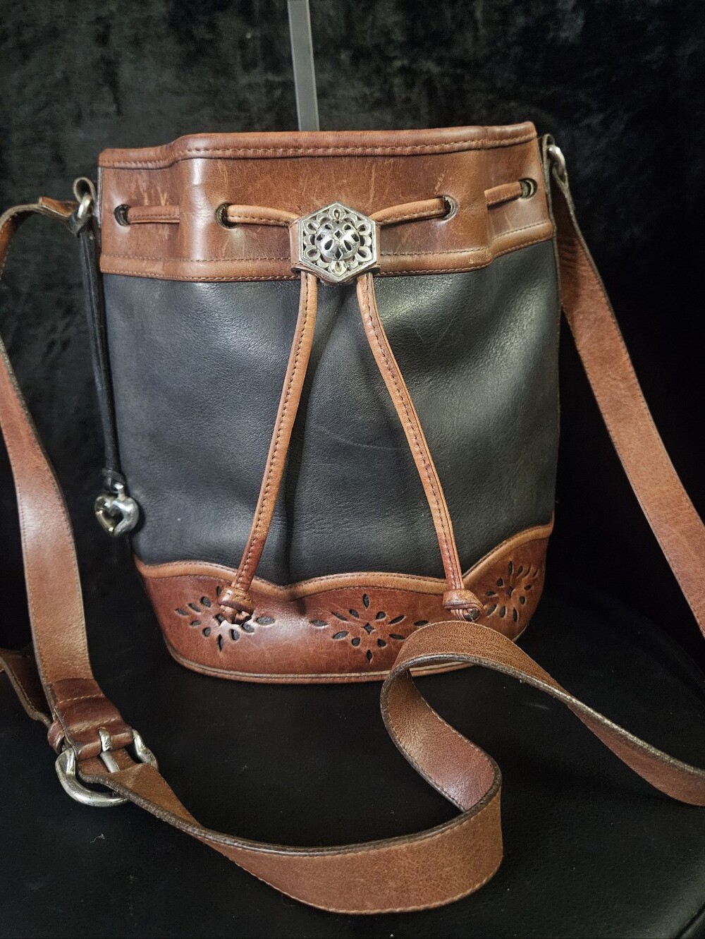 Vintage 90s Brighton Two-Tone Leather Drawstring Bucket Bag